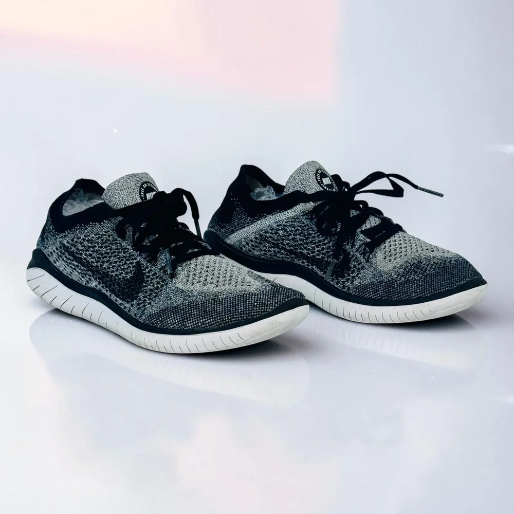 Nike Free RN Flyknit 2018 Oreo Women's Size 7 Black White Running Shoes